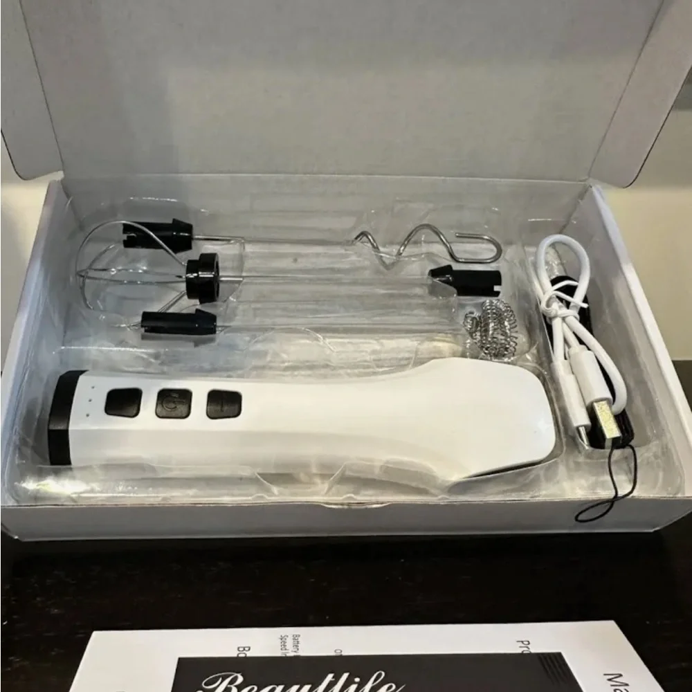 Handheld Electric Milk Frother Set - White and Black